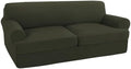 Turquoize 3 Piece T Cushion Sofa Slipcovers Stretch Couch Cover Furniture Covers with 2 Individual T Cushion Covers, Machine Washable (2 Cushion Sofa, Olive)