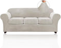 PrinceDeco Velvet Couch Covers for Sofa Soft 4 Pieces Couch Covers for 3 Cushion Couch Sofa Pet Friendly Furniture Protector with Non Slip Elastic Bottom Width Up to 90 Inch(Large, Oatmeal)
