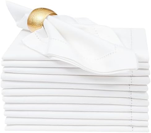 Lightnpro Decorative Hemstitched Cloth Dinner Napkins, 18x18 Inch White