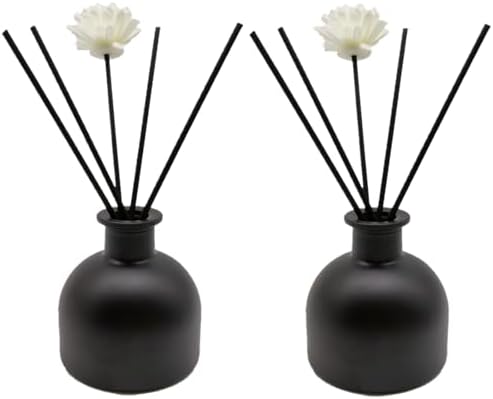 2PCS Perfume Reed Diffuser Bottle,Empty Glass Container 100ml Fragrance Accessories use with Black Sticks for DIY Replacement (Matte Black)