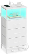 SONGMICS Nightstand with Charging Station, 3 Fabric Drawers