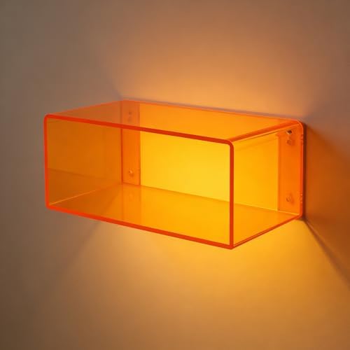 Acrylic Wall-Mounted Nightstand Floating Wall Nightstand Bedside Table Floating Side Table Wall Mounted Clear Shelf for Bedroom Bathroom (Orange)