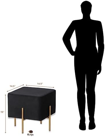 Kirpi Black Velvet Foot Stool Set of 2, Modern Luxury Vanity Ottoman Stools with Gold Legs, Cube Accent Foot Rest for Living Room Bedroom Makeup Vanity (Black)