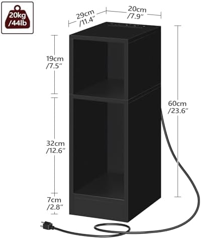 MAHANCRIS Narrow Nightstand, Narrow End Table with Charging Station