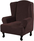 H.VERSAILTEX Wingback Chair Covers Velvet Plush Wing Chair Slipcover 1 Piece High Stretch Wing Back Chair Slipcovers Sofa Cover Furniture Cover with Elastic Bottom, Brown