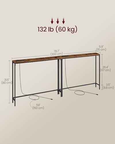 VASAGLE 39.4" Console Table Set of 2, Couch Tables with Outlets for Sofa