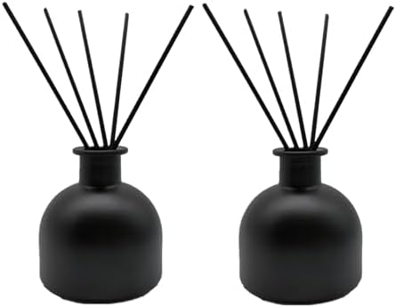 2PCS Perfume Reed Diffuser Bottle,Empty Glass Container 100ml Fragrance Accessories use with Black Sticks for DIY Replacement (Matte Black)