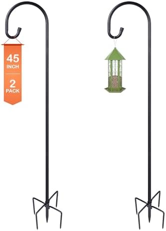 Ottsuls Bird Feeder Pole, 45 INCH Heavy Duty Shepherds Hooks for Outdoor with 5 Prong Base, Adjustable Stand Hanger for Garden Plant, Hummingbird Feeder, Lantern, Hanging Wedding Decor (2 Pack)