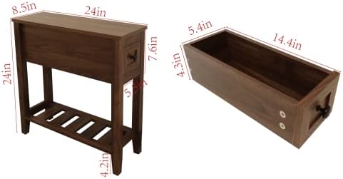 2 Pack Chairside Narrow End Table with Drawer, Solid Recliner Side Table with Storage Shelf, Slim Nightstand Bedside Table for Bedroom
