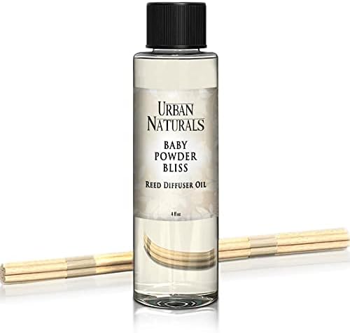 Urban Naturals Reed Diffuser Oil Refill, Baby Powder Bliss Diffuser Oils with Rose, Geranium, Cedar, 4 oz + Free Reed Sticks, Made in the USA