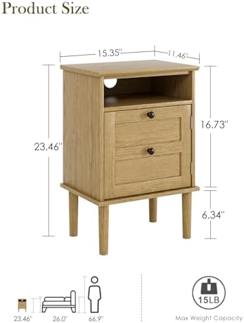Nightstand, Boho Night Stand with 1 Drawers, Modern Side Accent Table with Open Shelf, Wooden Top Bedside End Table for Bedroom, Living Room, Yellow Oak
