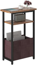 sthmec Narrow Side Table, Skinny End Tables with Fabric Basket, Small Side Tables for Small Space, 2-Tier Open Shelves with Basket, Slim Nightstands for Bedroom,Living Room,Office, Rustic Brown
