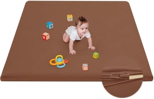 Waterproof Baby Play Mat for Floor Memory Foam 47 * 47 Cushion Playpen Playmat Tummy Time Crawling Mat Nursery Rug Thick Pad Create Soft & Safe Area for Infants,Toddler,Kids,Chestnut