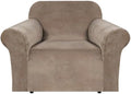 H.VERSAILTEX Stretch Velvet Armchair Cover Couch Covers 1 Cushion Chair Slipcover for Living Room Furniture Cover Crafted from Thick Comfy Rich Velour (Chair 31"-49", Camel)