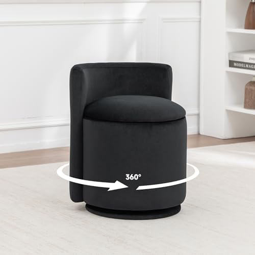 MINCETA Vanity Chair with Storage, 360° Swivel Accent Chair, Deep Black
