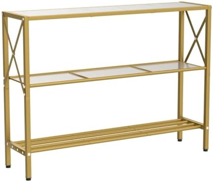Hoctieon Gold Console Table, 3 Tier Entryway Table, Hallway Table, Narrow Sofa Table with Shelves, Entrance Table for Entryway, Gold and White
