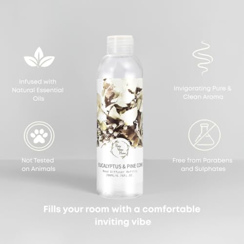 Reed Diffuser Refill, Eucalyptus Pine Cone Reed Diffuser Oil Natural Scented Essential Oil Refill Home Fragrance for Bathroom, Bedroom, Office Decor 200ml (6.76oz)