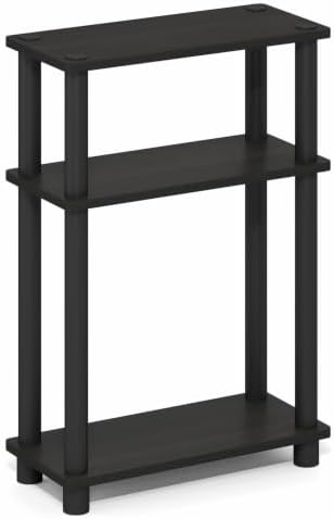 Furinno Turn-N-Tube Narrow Side Table, 3-Tier Rectangular Modern End Table with Storage Shelf, Slim Toolless Assembly Nightstand, Night Stand, Bedside Table, for Living Room, Bedroom, Espresso