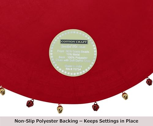 COTTON CRAFT Glitz Handmade Beaded Charger Placemat - 4 Pack Red with Bells