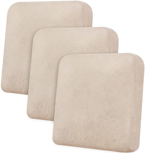 Couch Cushion Covers Leather Look Sofa Covers for 3 Cushion Couch Individual Seat Cushion Covers Stretch Slipcovers Sets Furniture Protector, Pets Friendly(3PCS Sofa Cushion Covers, Cream)