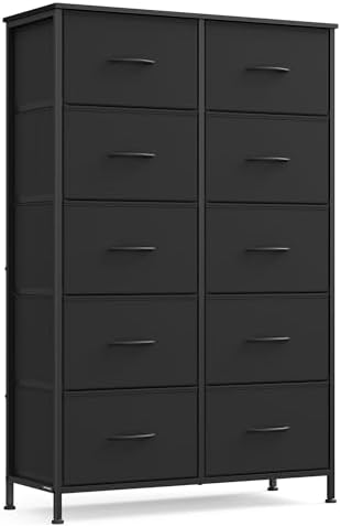 SONGMICS Dresser for Bedroom, Tall Dresser with 10 Fabric Drawers