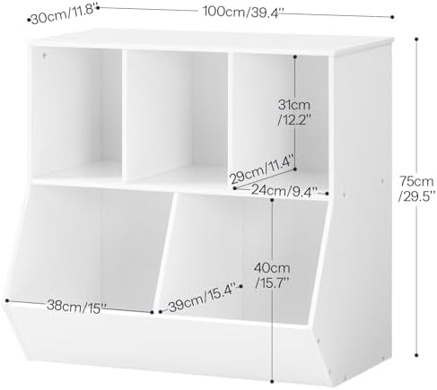 HOOBRO Kids Bookshelf - 39.4" L Toy Storage Cabinet, Bookcase Footboard, Cubby Shelf, Fit for Children's Room, Playroom, Hallway, Kindergarten, White WT132CW01