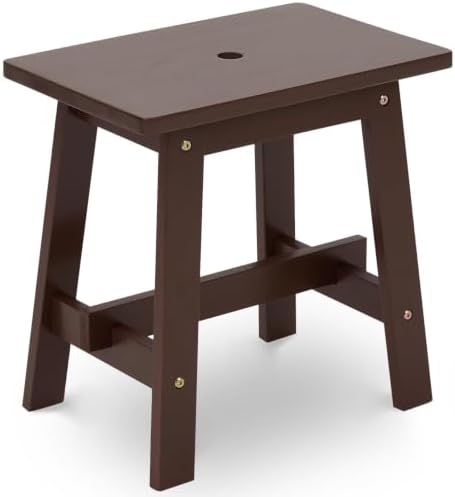 BEEFURNI 18-Inch Rectangular Acacia Wood Stool, Small Bench, Natural Wood (Wood Brown, Rectangular Wooden Stool)