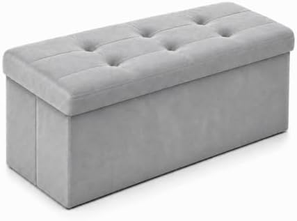 ALASDO 30 Inch Folding Storage Ottoman Bench with Hidden Storage, Velvet Storage Ottoman Foot Rest Stool, End of Bed Bench for Bedroom, Living Room, Entryway and Closet, Dark Gray