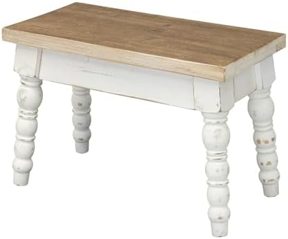 Rectangular Solid Wood Step Stool, Farmhouse Wooden Stool, Easy Assembly Narrow Step Stool for Kids, Indoor Plant Stand for Bathroom Kitchen, French Country Shabby Chic Decor