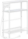 HOOBRO Small Narrow Side Table with Charging Station, Skinny End Table for Small Spaces, Slim Nightstand with USB Ports Outlet, Sofa Beside Table with Storage Shelf, White WT102UBZ01