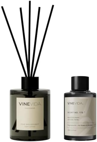 VINEVIDA | Lavender Fields | Reed Diffuser for Home & Bathroom | Long-Lasting Scent Sticks Set | Oil Stick Diffuser | Bathroom Scent