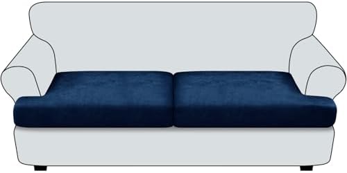 Leather Look Couch Cushion Covers - Slipcovers Sets for 2 Cushion Sofa (2PCS, Navy)