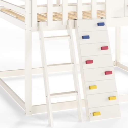 Full Size House Bunk Bed with Convertible Slide & Ladder, Beige