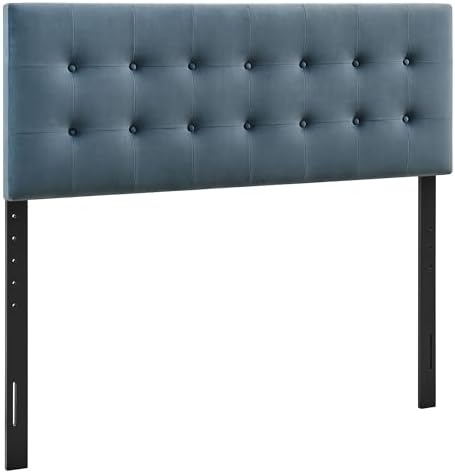 Modway Emily Full Size Performance Velvet Headboard in Cadet Blue - Stain-Resistant Velvet Upholstery with Button Tufting and 7 Adjustable Height Positions