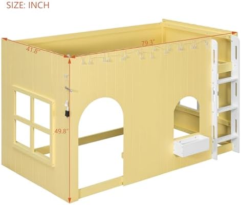 Merax Twin Loft Bed with Ladder and House-Style Frame, Primrose Yellow