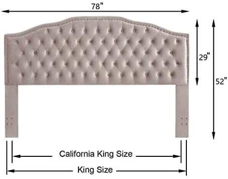 24KF Upholstered Button Tufted King Size Headboard with Nailhead Trim, Soft Velvet Fabric Headboard King/Cal King Size-Taupe