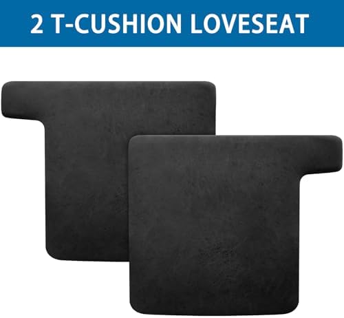 T Cushion Loveseat Sofa Cover Leather-Look 2PC Stretch Sofa Seat Cushion Slipcover Individual Couch Seat Covers with Elastic Bands, Pet-Friendly, Non-Slip, Easy Fit - Dark Grey