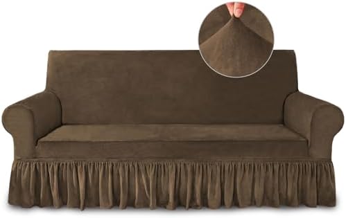 NICEEC Brown Couch Covers for Sofa Cover Universal Slipcovers with Skirt