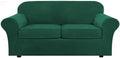H.VERSAILTEX Real Velvet Plush 3 Piece Stretch Sofa Covers Couch Covers for 2 Cushion Couch Sofa Slipcovers Width Up to 90 Inch Feature Thick Soft Stay in Place (Large Sofa, Vintage Green)