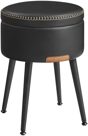 VASAGLE Storage Ottoman, PU Leather Round Seat with Steel Legs