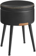 VASAGLE Storage Ottoman, PU Leather Round Seat with Steel Legs