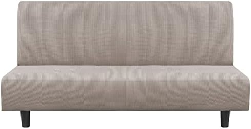 Flamingo P Stretch Armless Futon Cover - Full Queen Couch Slipcover, Sofa Bed Protector With Elastic Bottom - Soft Thick Jacquard, Taupe