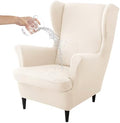 HAOYONG Wing Chair Slipcovers Waterproof Spandex Wingback Chair Covers 2 Pieces Wingback Armchair Slipcover Stretch Chair Slip Covers Washable Armchair Protector Cover for Living Room Bedroom - Beige