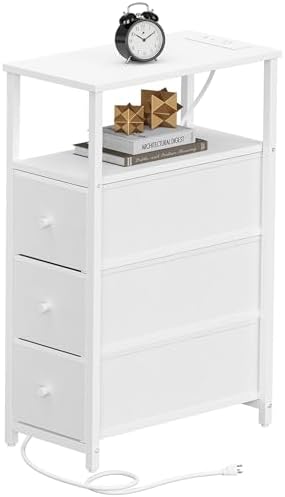 TUTOTAK Narrow Night Stand with Charging Station, Slim End Table