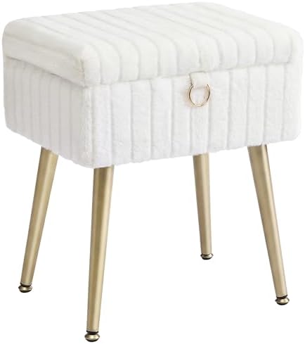 SONGMICS Vanity Stool Chair with Storage, Metal Legs, Max. Load 440 lb