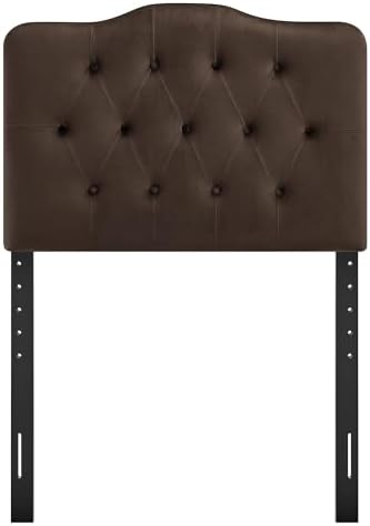 Modway Annabel Performance Velvet Adjustable Twin Headboard in Chocolate Brown - Stain-Resistant Padded Headboard Only with Diamond Button Tufting and 7 Height-Adjustable Positions