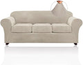 PrinceDeco Velvet Couch Covers for Sofa Soft 4 Pieces Couch Covers for 3 Cushion Couch Sofa Pet Friendly Furniture Protector with Non Slip Elastic Bottom Width Up to 97 Inch (Large Sofas, French Oak)