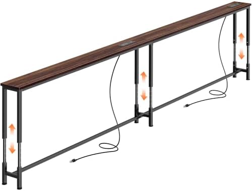 Huuger 102.4 Inch Sofa Table with Power Outlets, Skinny Behind Couch Table