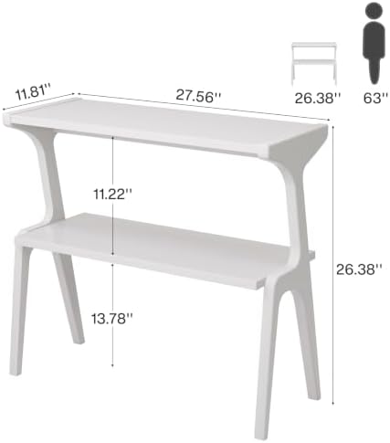 Tribesigns 2-Tier Solid Wood Side Table, Modern White End Table with Storage Shelves, Tall Slim Side Table for Couch with Unique Legs, Long Bedside Table for Bedroom, Living Room