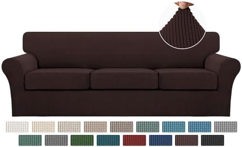 Turquoize 4 Piece Sofa Covers for 3 Cushion Couch Sofa Slipcover Soft Couch Cover for Dogs-Washable Sofa Furniture Covers with 3 Individual Large Cushion Covers Jacquard Fabric (XL Sofa, Brown)
